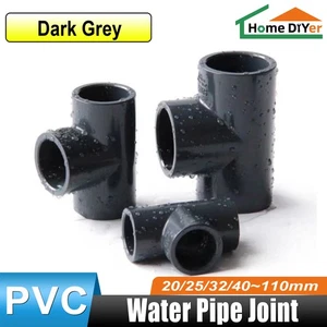 PVC gerades T-Stück Verbinder 90 Grad Wasserzufuhr Rohrverschraubung grau 20mm~110mm - Bild 1 von 17