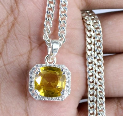 Colgante de piedras preciosas cojín zafiro amarillo natural certificado de 9,84 quilates último diseño Foto 1 de 4