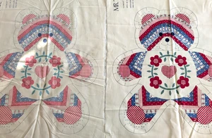 2 Mr Ted E Bear Patchwork CALICO Wamsutta Soft Sculpture Cut Sew Panels 17½"x35" - Picture 1 of 9