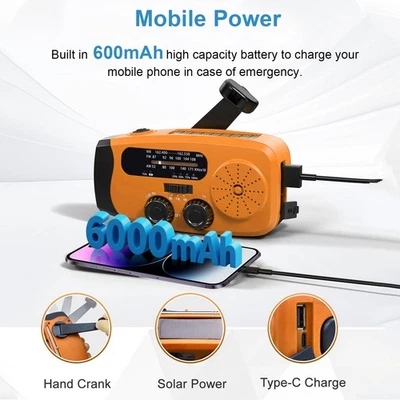 Radio AM FM Power Bank 600mAh Portable Radio SOS Alarm Clock For Outdoor - Image 1 of 4