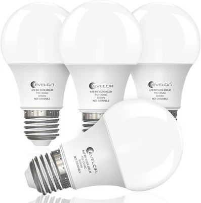 EVELOR New ListingA19 LED Light Bulbs,60 Watt Equivalent Daylight 60W-4 Pcs, 5000k