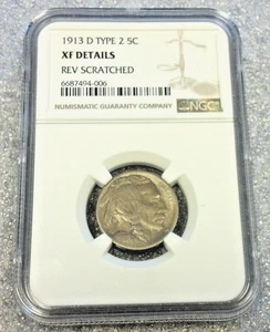 1913-D BUFFALO TYPE 2 5c NGC XF RVERSE SCRATCH (3129) - Picture 1 of 6