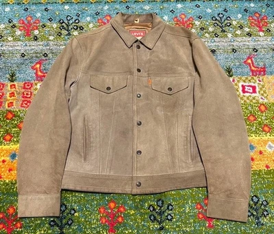 Vintage Levi's Orange Tab Suede Trucker Jacket Tan Brown Size M Made in Mexico - Image 1 of 4