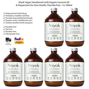 Niyok Vegan Mouthwash with Organic Coconut Oil & Peppermint, Fluorid-Free x6 - Picture 1 of 4