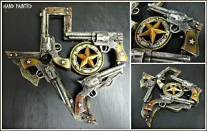 Western Rustic Cowboy Map of Texas Six Shooter Pistol Badge Decor Plaque Sign - Picture 1 of 6