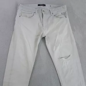 Replay Jeans Mens W33 L32 White Skinny Denim Ripped Grover Button Fly - Picture 1 of 10