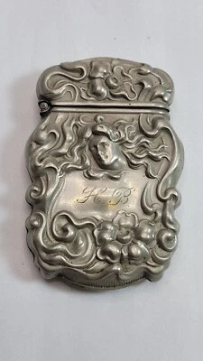 Antiguo estuche Vesta Art Nouveau Repousse de plata de ley .925 Foto 1 de 4