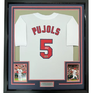 Framed Facsimile Autographed Albert Pujols 33x42 White Reprint Laser Auto Jersey - Picture 1 of 2