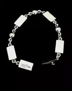 7" x 9mm TAXCO Heavy Solid Sterling Silver Bar & Bead Link Bracelet. MINT! - Picture 1 of 3