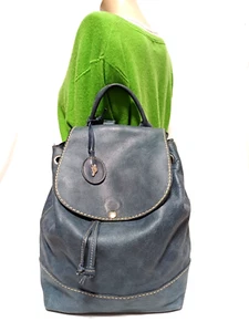 ROOTS CANADA GRAY BLUE LEATHER RUCKSAK BACKPACK BAG - Picture 1 of 12