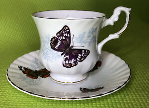 Royal Dover Bone China England Butterfly Tea Cup & Saucer Gold Trim
