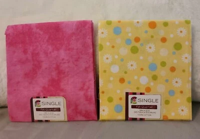 2 Spring Fat Quarter Fabrics 18"x21" Ea  Polka Dots & Daisy Flowers & Magenta - Image 1 of 4