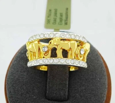 LAB CREATED WHITE SAPPHIRE ELEPHANT ETERNITY RING 14K YELLOW GOLD - NWT - #7 - Image 1 of 4