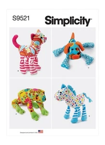 SIMPLICITY 9521 PLUSH ANIMAL SOFT STUFFED TOYS Sewing Pattern FROG CAT DOG HORSE - Picture 1 of 6