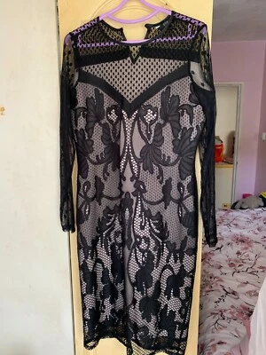 STAR By Julien Macdonald Black Lacy Long Sleeve Midi Dress UK Size 12 Fairly Use - Image 1 of 4