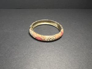 Vintage Swirl strukturiert rosa & weiß Emaille goldfarben Scharnier Manschette Armreif Armband - Bild 1 von 5