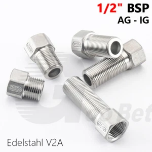 Edelstahl Gewinde Fitting Erweiterung Muffennippel 1/2" BSP IG/AG Verschraubung - Picture 1 of 17