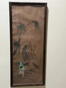 Vintage Chinese Original Hand Painted on Paper, Old Man & Child, Framed - Picture 1 of 4