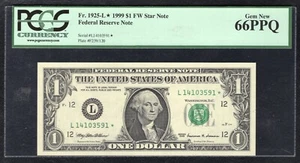 FR. 1925-L* 1999 $1 *STAR* FRN SAN FRANCISCO, CA PCGS GEM UNCIRCULATED-66PPQ - Picture 1 of 2