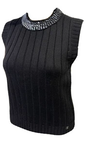 CHANEL 1999 Black Wool Top CC Logo  Sequins Sz.M-L (42) - Picture 1 of 11