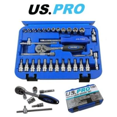 US PRO 33PC 1/4" DR Super Lock Metric Socket, Screwdriver & Hex Bit Set 1381 - Image 1 of 4
