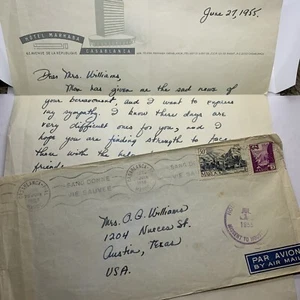1955 HOTEL MARHABA CASABLANCA MOROCCO COVER & LETTER TO AUSTIN, MISSENT HOUSTON - Picture 1 of 6
