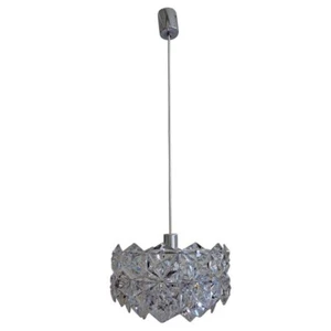 1970s Kinkeldey Vintage Cut Multifaceted Crystal Light Chrome Pendant Chandelier - Picture 1 of 8