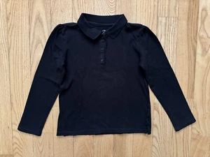 The Childrens Place Girls Black Ruffle Long Sleeve Polo Uniform Shirt Sz L 10 12 - Picture 1 of 3