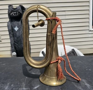 Vintage Bugle w/ Mouthpiece & Cord Military Army Scout Cavalry Brass Copper US - Picture 1 of 10