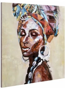 Large Canvas, African American Black Girl Oil Painting, 3D Hand Painted, 36x36 - Picture 1 of 9