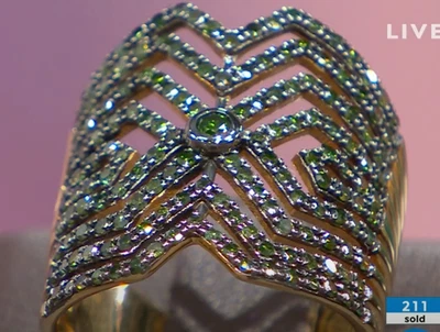 RARITIES Carol Brodie 1 ctw Colored Diamond Art Deco Tatoo Ring GREEN  7 nwt - Image 1 of 4