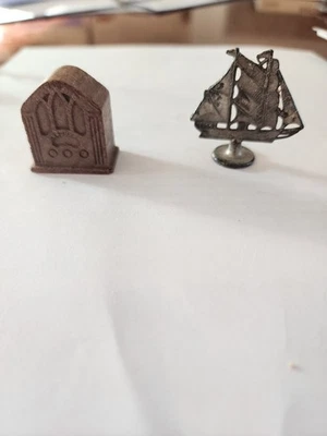Antique Vintage Dollhouse Radio and Ship decor - Image 1 of 4