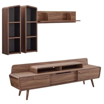 Modway Omnistand 2 Piece Entertainment Center in Walnut and Gray - Image 1 of 4