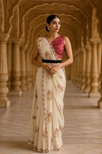 Camicetta Sari indiani matrimonio designer abbigliamento festa Bollywood Sari etnica pakistana - Foto 1 di 2