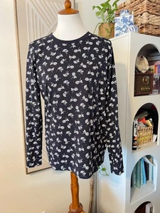 Lands End Womens Blue Floral Long Sleeve Tshirt sz M Supima Classic Relaxed - Picture 1 of 11
