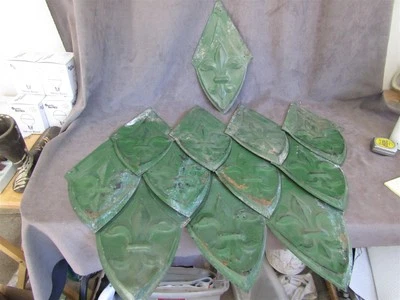 Antique Salvaged Fleur de Lis Tin Diamond Shape 12 Panels 12"x7" cl - Image 1 of 4