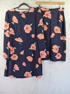Fink Fine Dresses 100% Silk Navy Floral Skirt Suit Set Size UK 12 - Picture 1 of 24