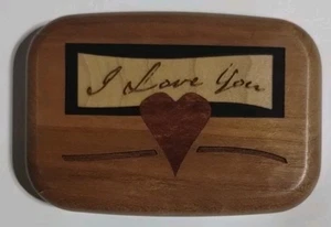 Mini Wood Secret Trinket Box Michael Fisher Inlaid I Love You  - Picture 1 of 11