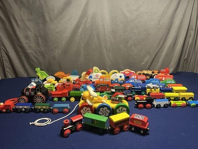 HUGE Wooden Trains Lot Of 75 Various Brands Vtg 70's-Now Full & Near Full Sets - Image 1 of 4