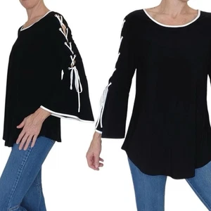 Joseph Ribkoff minimalistische Bluse schwarz-weiß Glockenärmel - Bild 1 von 8