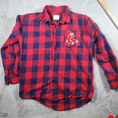 Men’s MLB Genuine Merchandise Blue/Red Checked Red Sox Flannel Shirt, Medium - Image 1 of 4