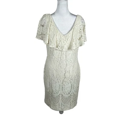 Vestido Lauren Ralph Lauren Marfil Encaje 10P Cuello en V Manga Acampanada Fiesta Boda Foto 1 de 4