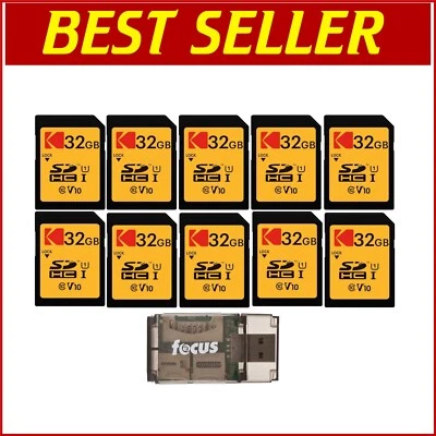 High-Speed 32GB Class 10 SDHC Memory Card 10-Pack with USB Reader Included - Image 1 of 4