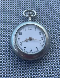 Antique 800 Engraved Silver Swiss European Porc Dial Pocket Watch - Picture 1 of 11