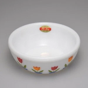 Fire King 15oz Bowl Tulip Printed Milk Glass Restaurant Ware Made in Japan New - Picture 1 of 15