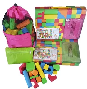 100 Piece EVA Foam Building Blocks for Kids incl. Carry Bag. (Pink or Green) - Picture 1 of 23