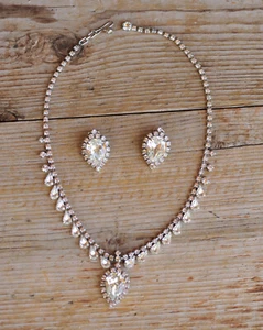 Vintage signiert Kramer of NY große Strass Halskette Ohrringe Set - Bild 1 von 10