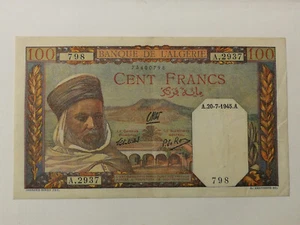 ALGERIE / ALGERIA ♦ 100 Francs ♦ 20-7-1945 ♦ Pick 88 ♦ SUP / XF ! - Imagen 1 de 2