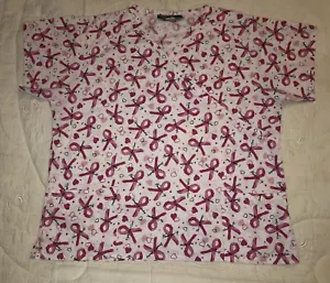 Scrub Top womens size XL by Bonita “Never Give Up” Breast Cancer Awareness - Picture 1 of 8