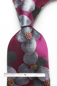 New Classic Floral Pink Gray Yellow JACQUARD WOVEN 100% Silk Men's Necktie Tie - Picture 1 of 6